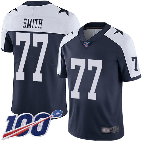 Men Dallas Cowboys Limited Navy Blue Tyron Smith Alternate #77 100th Season Vapor Untouchable Throwback NFL Jersey